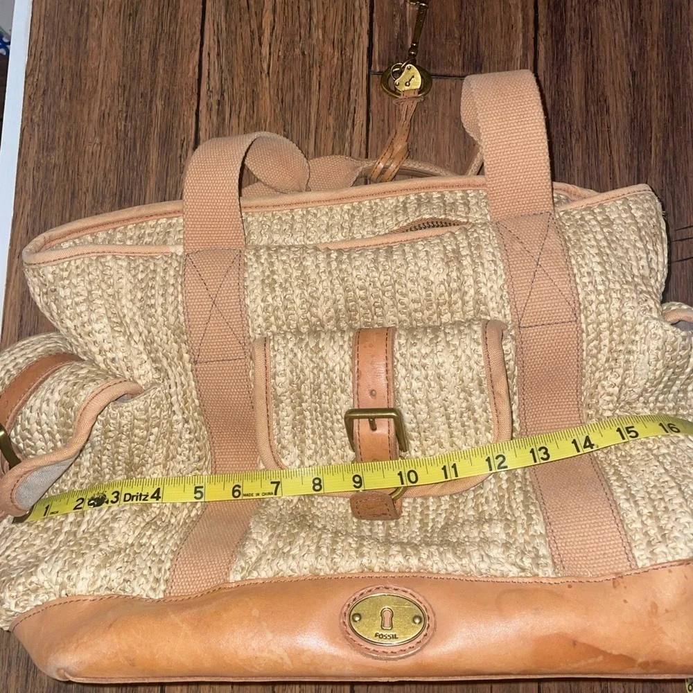Vintage Woven tote large fossil bag straw bag leather bag canvas shoulder bag